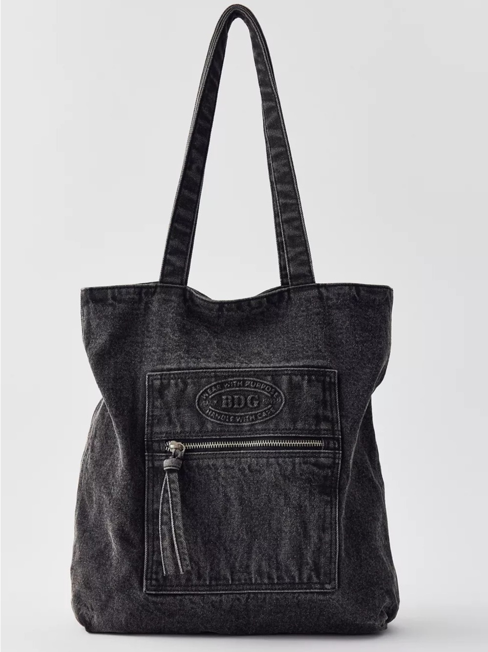Brand NEW BDG Logo Washed Denim Tote Bag - black wash denim